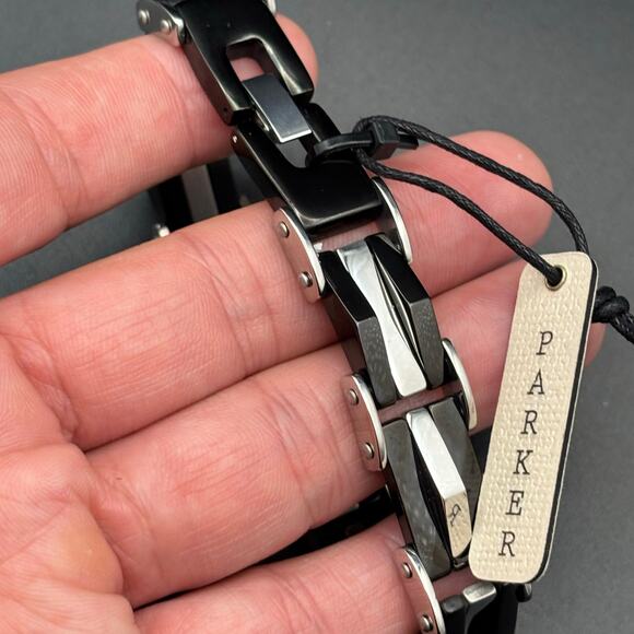 Mason Parker Mens TwoTone Stainless Steel Link Bracelet Gunmetal & Silver Finish - Picture 14 of 17